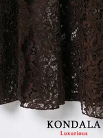 KONDALA Vintage Chic Chocolate Brown Satin Skirts Front Split Lace Midi Skirts Fashion 2025 Evening Club Party Women Long Skirts - Image 5