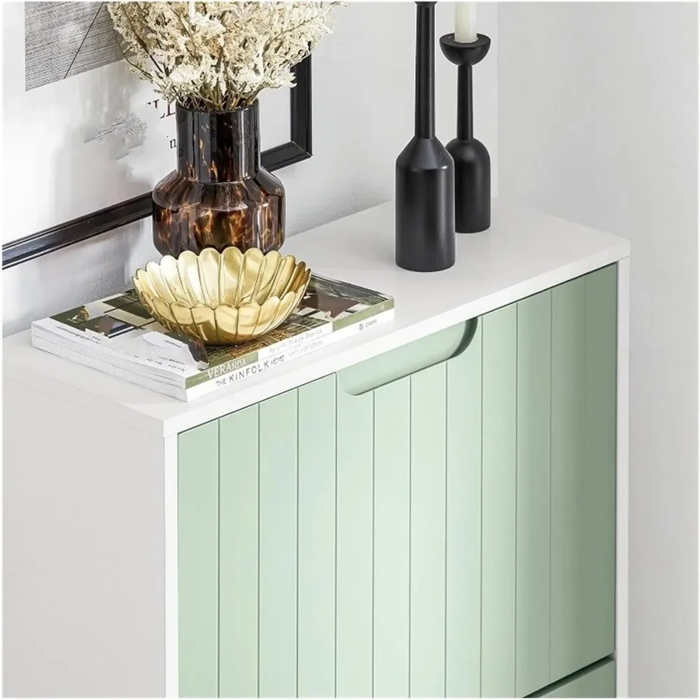 Green Shoe Cabinet with 3 Flip-Drawers，Freestanding Shoe Rack，Storage，Shoe Organiazer for Entrance Hall 4