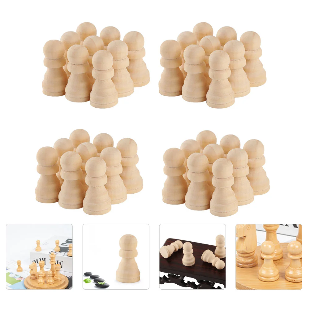 

50 Pcs Board Standard Chess Wooden Pieces Game Accessories Craft Painting Toy Child