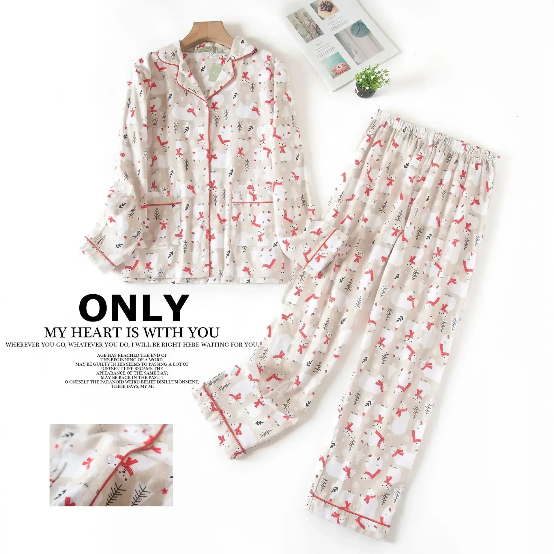 Women's Winter Pajamas Set Cotton Flannel Long-sleeved Long Trousers Sleepwear Clothes S-3xl Sizes set for women