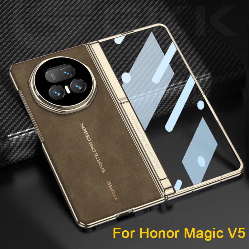 Frosted Leather Magnetic Hinge Stand Case For Honor Magic V5 Wireless Charge Fro