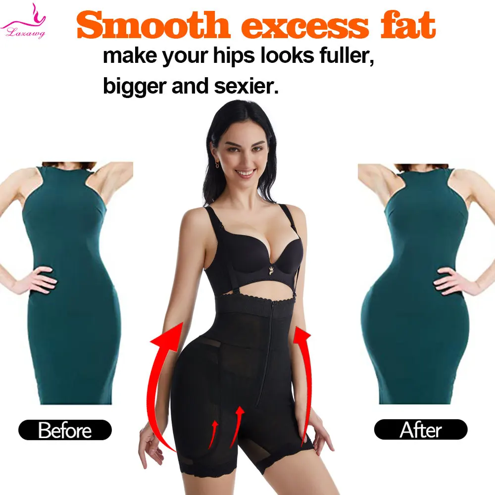 LAZAWG Bodysuit for Women Flat Belly Shapewear Tummy Control Body Shaper Slimming Underwear Ladies Body Shaper Removable Pads