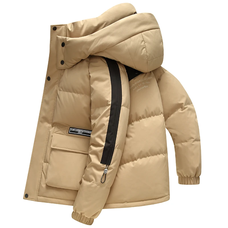 New 2023 Winter Hooded White Duck Down Jacket Men's Solid Casual Loose Warm Puffer Coat Outwear Hat Detachable Thick Down Parkas