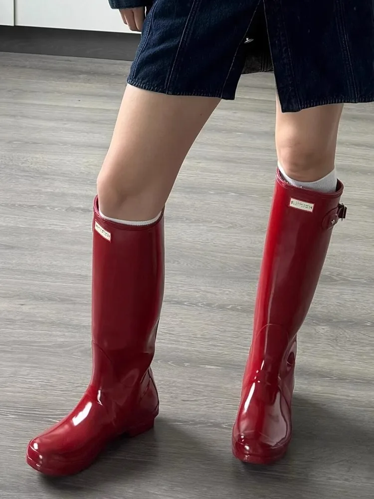 High Quali Red High-Tube Rain Boots Waterproof Non-Slip for Outdoor Cam Youth Faion Breathable Comfortable Rubber oes