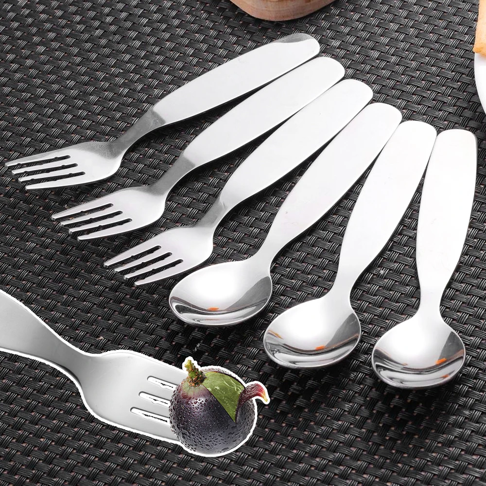 Stainless Steel Children Spoon Fork Tableware Food-grade Baby Feeding Training Auxiliary Tableware Child Safety Food Spoon