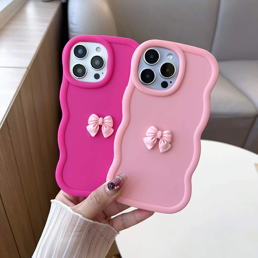 3D Pink Cute Butterfly Candy Wavy Silicone Phone Case Cover