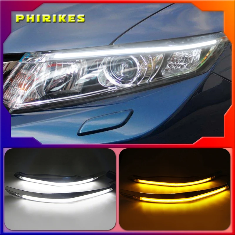 

For Honda Civic 2011-2015 LED Headlight Eyebrow Water Flowing Daytime Running Light DRL With Yellow Signal