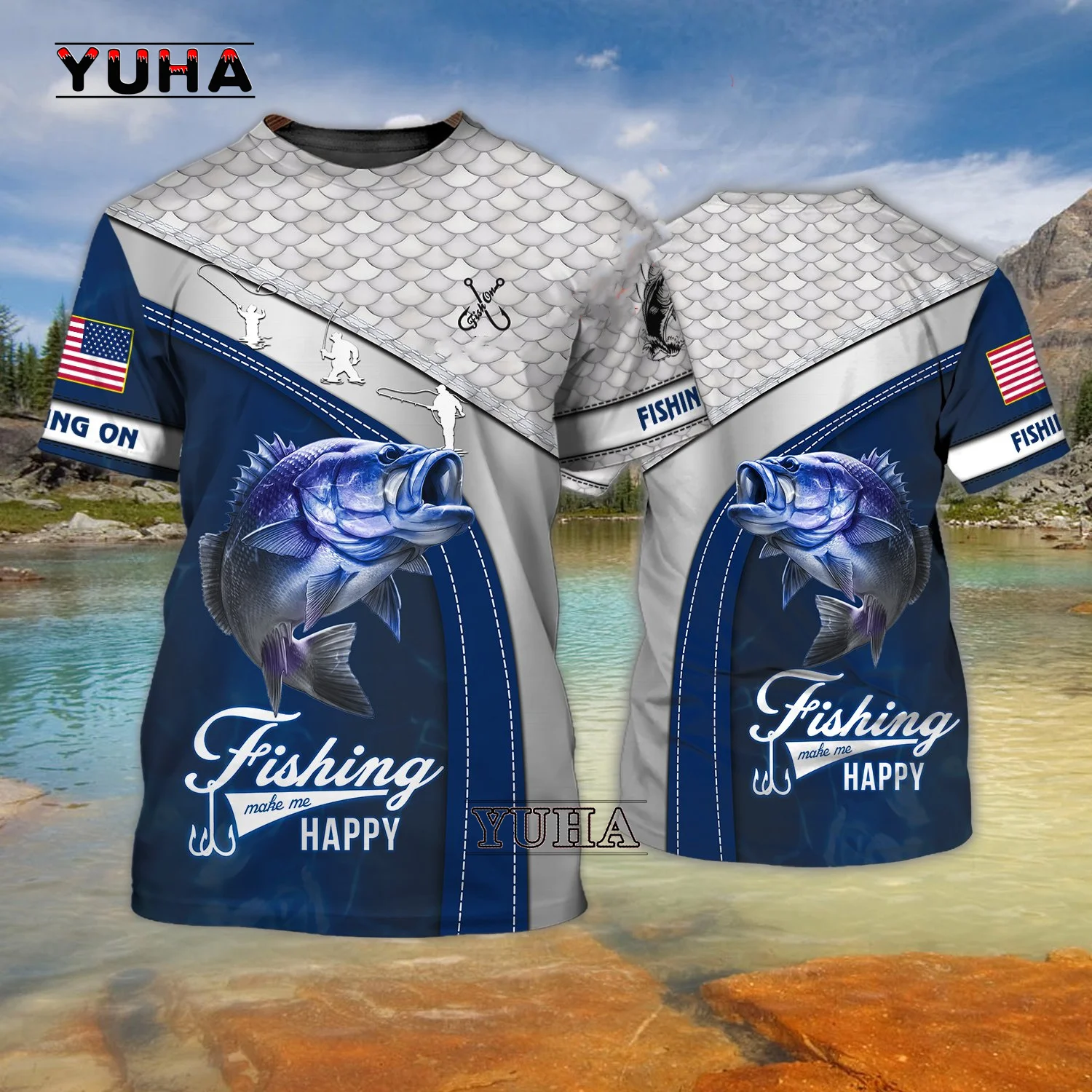 Summer New Hot Selling Fish Pattern Men's Short Sleeve 3D