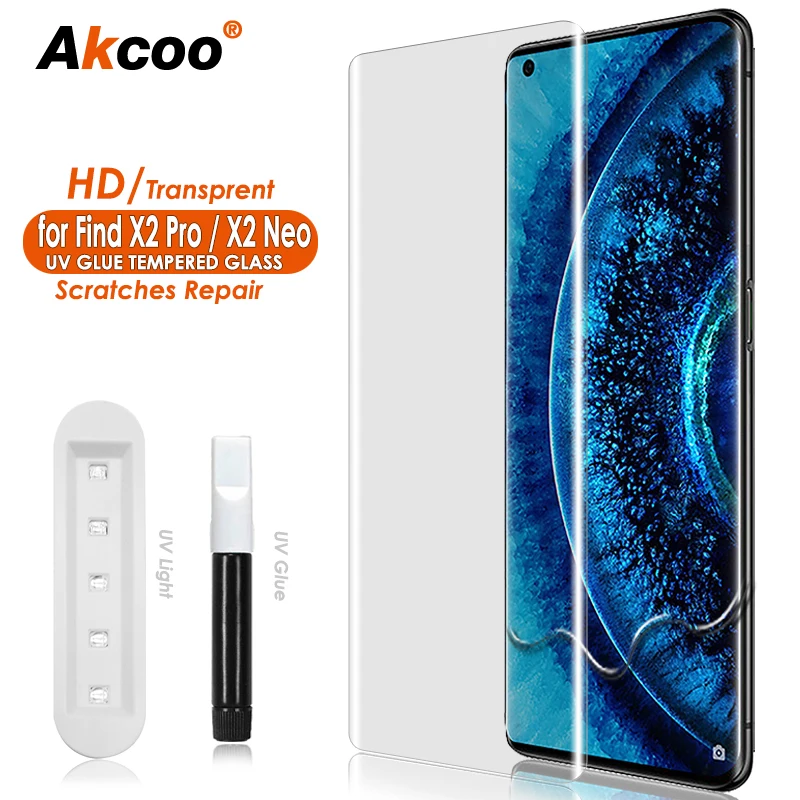 

Akcoo Screen Protector for OPPO Find X2 Pro X2 Neo UV Tempered Glass Scratch Repair / Edge to Edge Coverage Screen guard