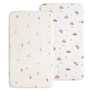 2 Pezzi Lenzuolo con Angoli in Cotone per Neonati, con Stampa Cartone Animato, Morbido e Confortevole, Traspirante e Assorbente, per Materasso