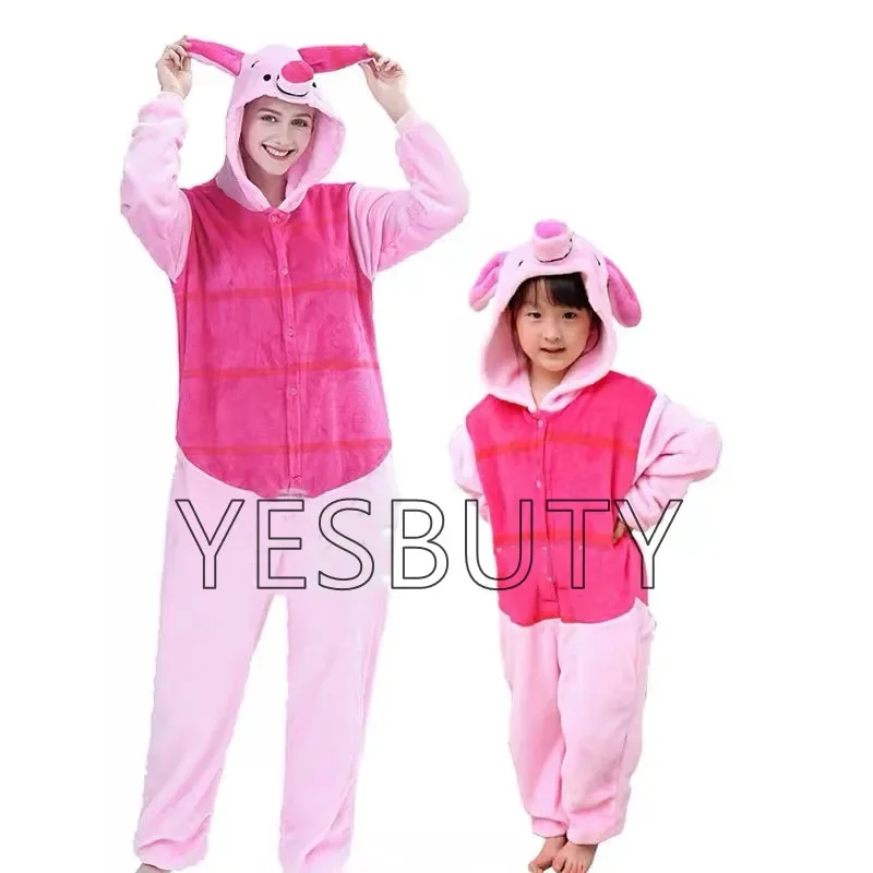 Piglet Kigurumi Onesies Animal Pajamas Unisex Adults Flannel Hooded Jumpsuits Sleepwear Anime Party Cosplay Clothes