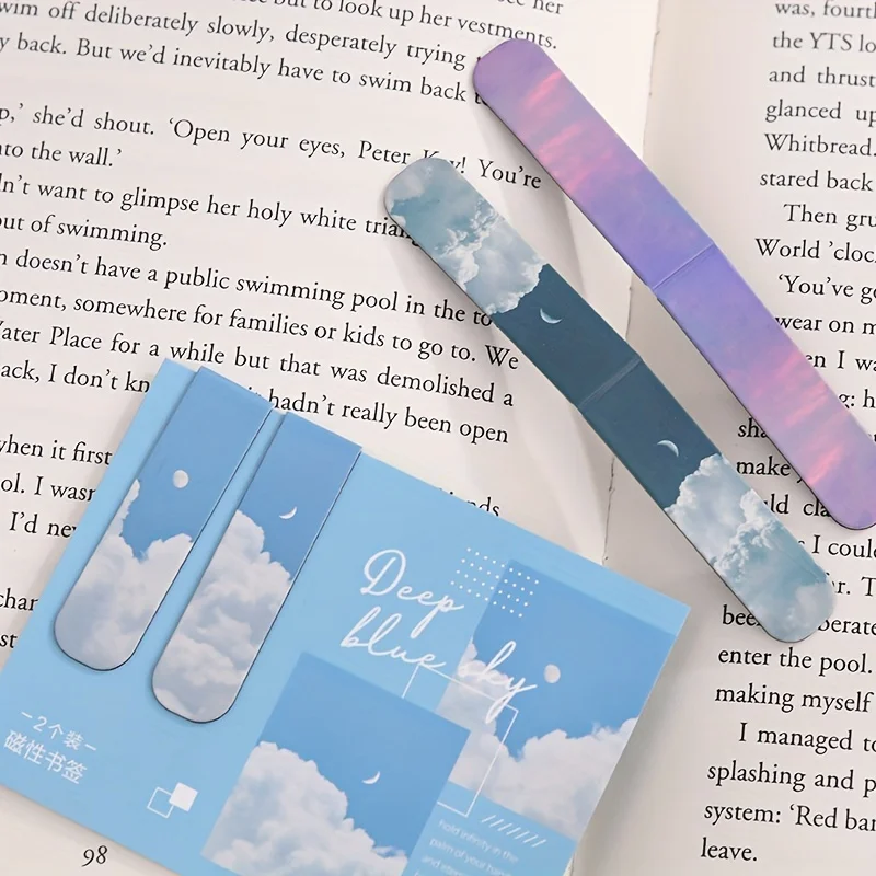 Magnetic Bookmark 2pcs/pack Beautiful Scenery Clouds Simple Literary Pattern Reading Tool School Office Supplies