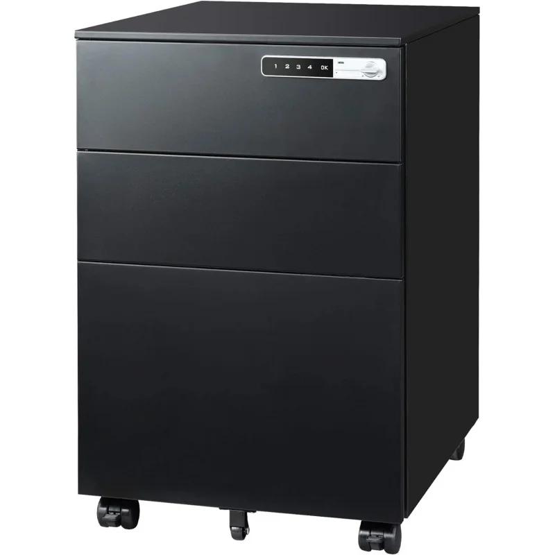 

DEVAISE 3-Drawer Mobile File Cabinet with Smart Lock, Pre-Assembled Steel Pedestal Under Desk, Black