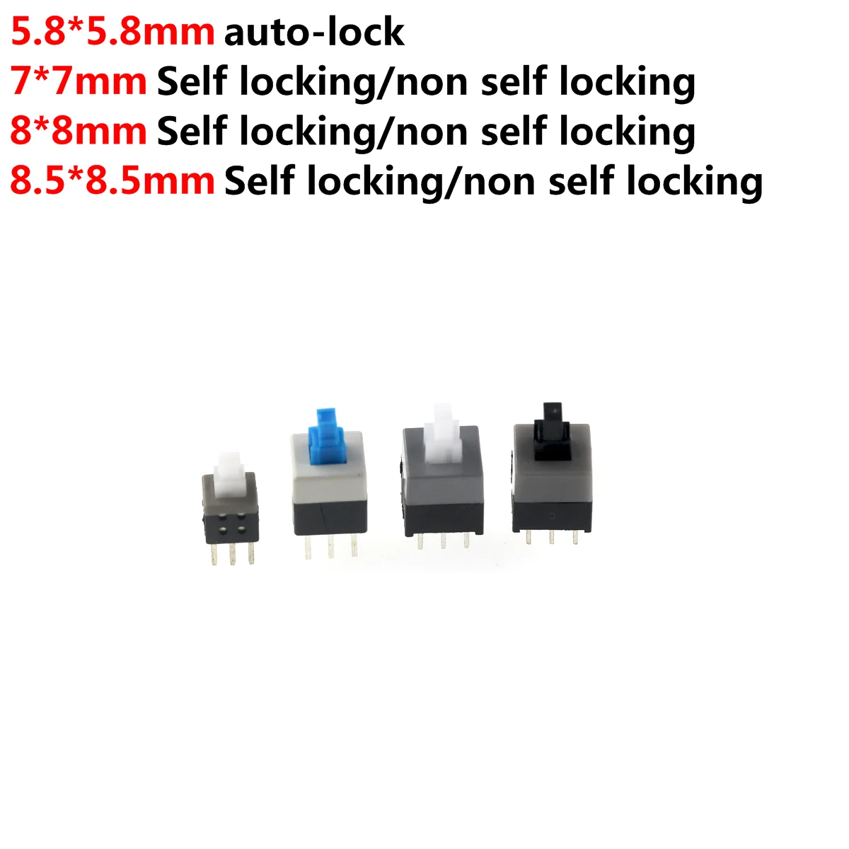 100PCS/LOT 5.8x5.8 7x7 8x8 8.5x8.5mm Self Locking / UNlock Push Tactile Power Micro Switch 6 Pin Button Switches 3 2 4 9 2 5 micro switch for toyota tactile push button car remote control key button switches