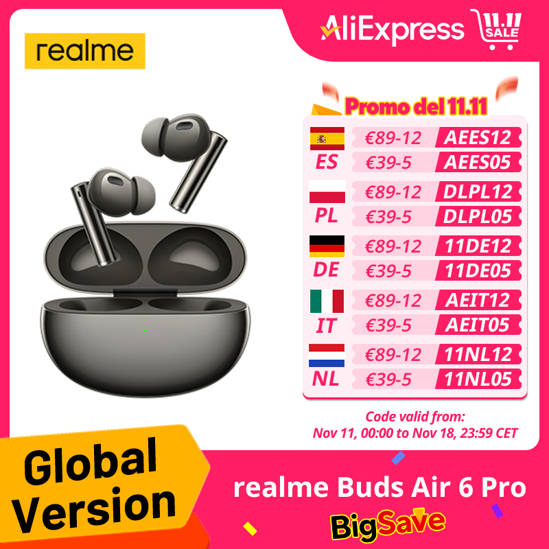 realme Buds Air 6 Pro Global Version Wireless Earphone 50dB Active Noise Cancellation Up to 40Hours Battery Life Headphone