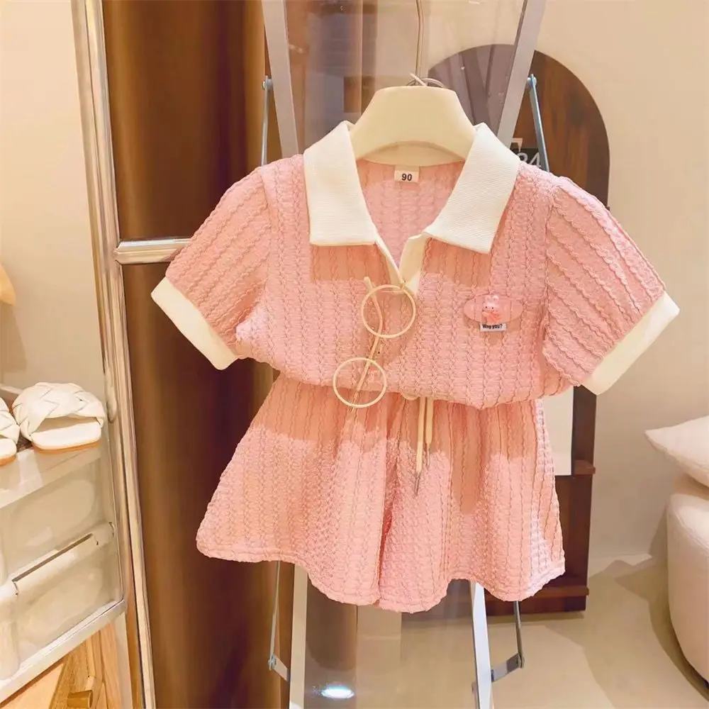 

Baby Girls Two Piece Skirt Set Toddler Girl Summer 2PCS Pink Outfits 2023 New Children Clothing Sets Korean Kids Clothes Suit
