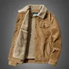 Men Plush Jacket Autumn Winter Vintage Warm Single-breasted Male Cargo Coat Turn Down Collar Long Sleeve Pocket Man Outerwear