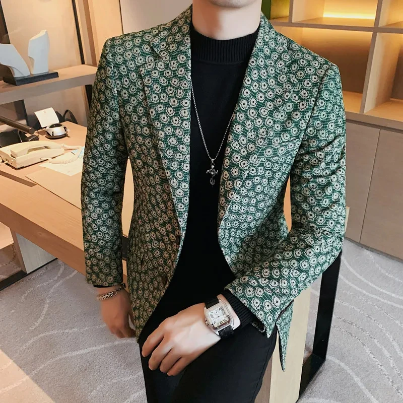 

T135 Corduroy Floral Suit Men's Slim Fit Casual Blazer Casual Wedding Business Formal Wear