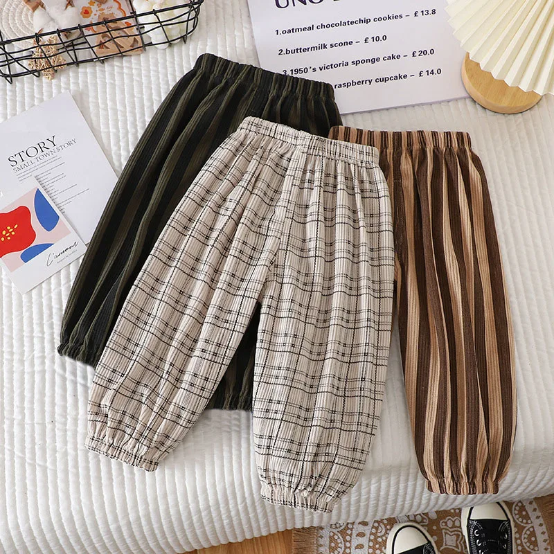 Kids Casual Summer Pants Loose Thin Striped Trousers