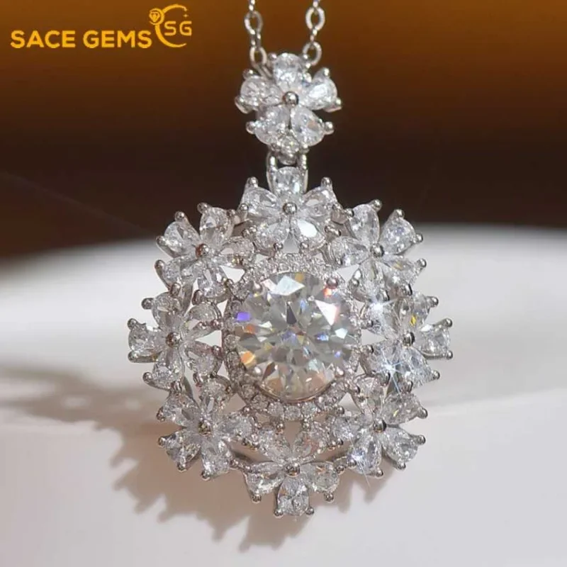 SACE GEMS D VVS1 8-9mm 2-3ct Moissanite Diamond Pendant Necklaces for Women Sparkling Wedding Jewelry GRA S925 Sliver Necklace