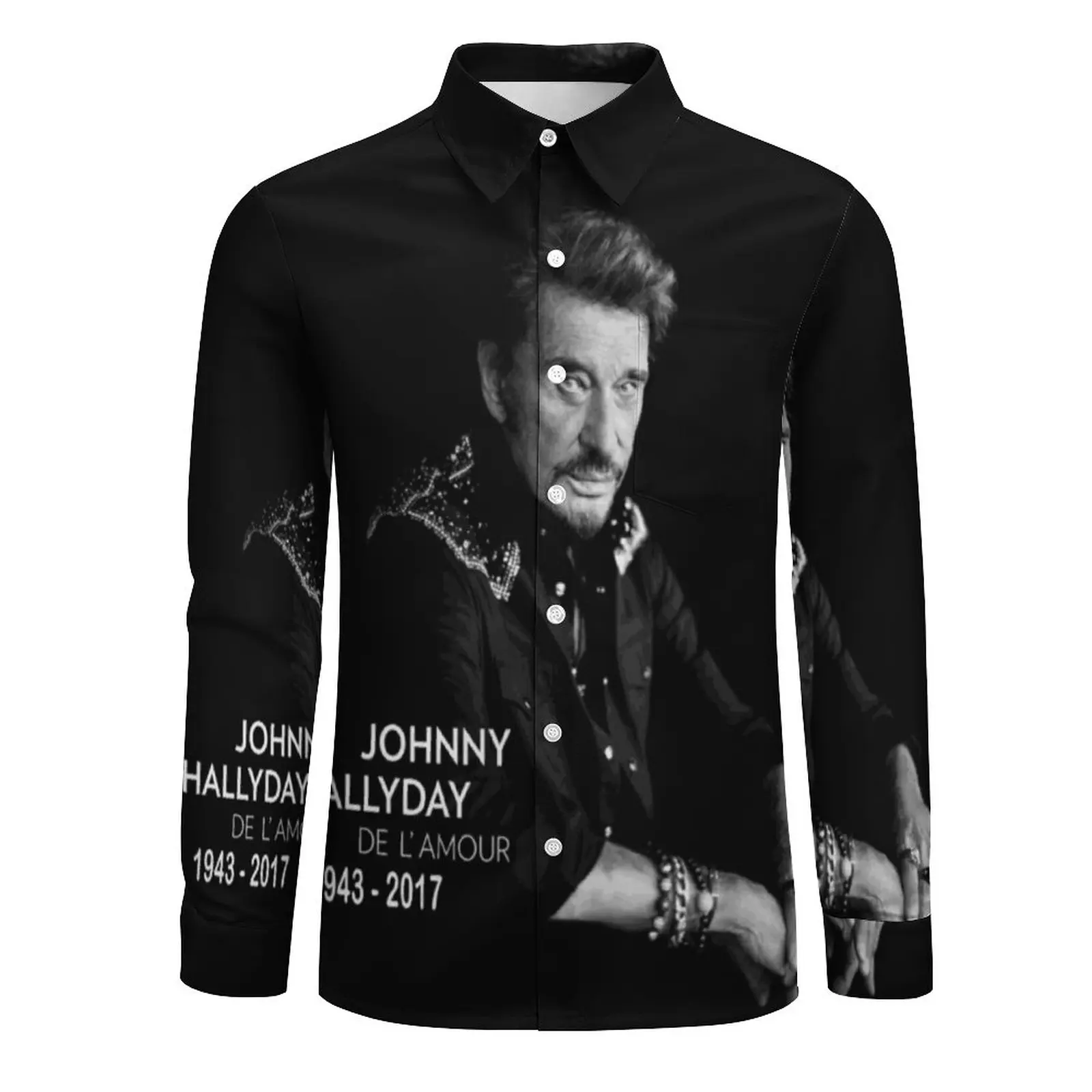 Johnny Hallyday Shirt Autumn Johnny Hallyday Limitied Edition Casual Shirts Mens Retro Blouses Long Sleeve Streetwear Clothing