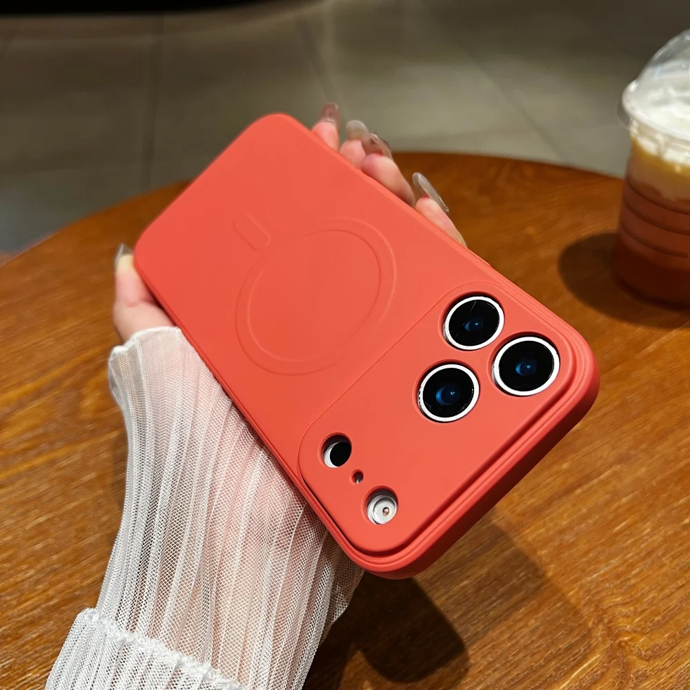 Luxury Soft Liquid Silicone Magnetic Solid Color Matte Slim Phone Case