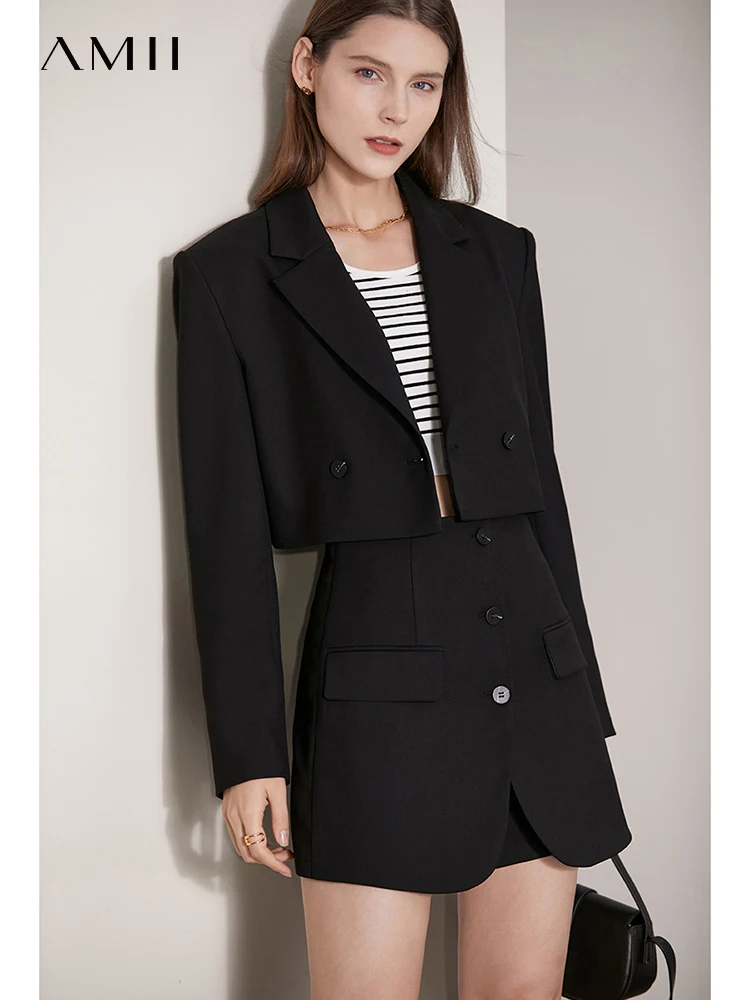 Amii Minimalism Women's Suit Jacket Short Blazer Coat Autumn