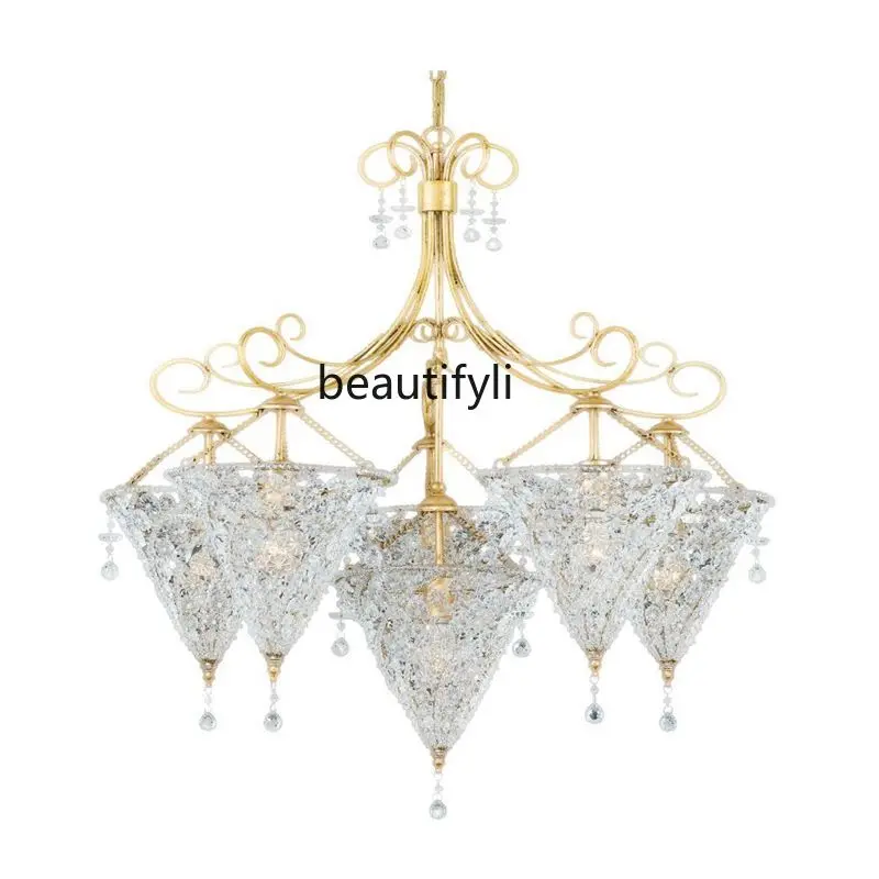 

Pure Copper Crystal Flower Basket Chandelier French European American Style Living Room Dining Room Bedroom Study Entrance Lamp