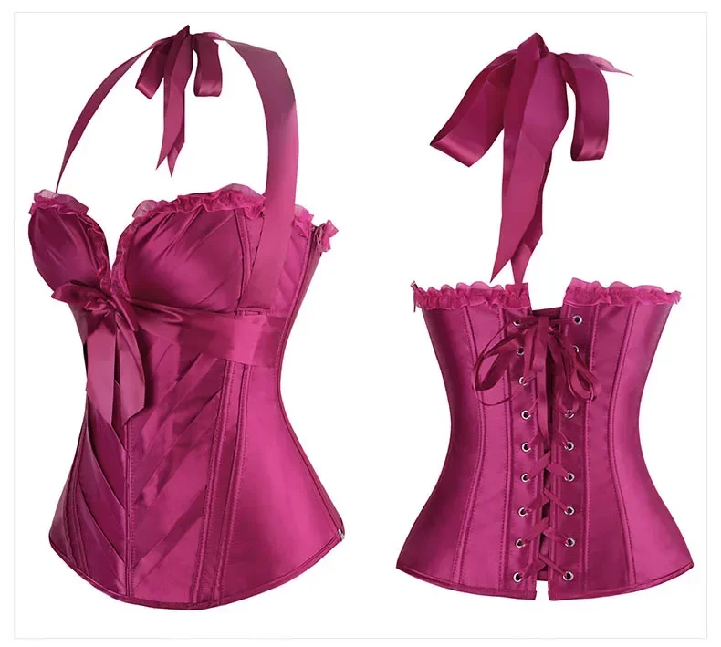 Corset Bustier Top Waist Corset Lace Lingerie Lace Corset Burlesque Corsets and Bustiers Sexy Cup Halter Satin Straps Plus Size Overbust Corset Vest Vintage