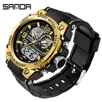 SANDA Military Shock Absorbed Men's Watch 50 meter Waterproof, Night Light Display Alarm Clock Multifunctional Quartz Watch