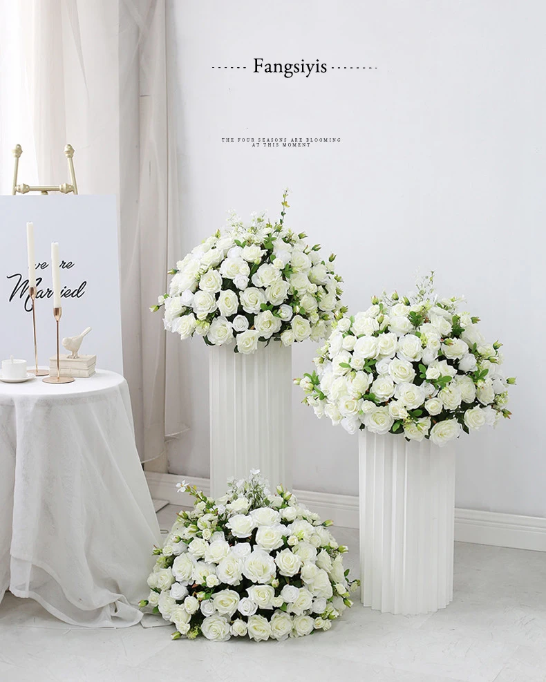 

10 pcs Large White Rose Hydrangea Artificial Flower Ball Wedding Table Centerpiece Floral Ball Party Stage Deco Props