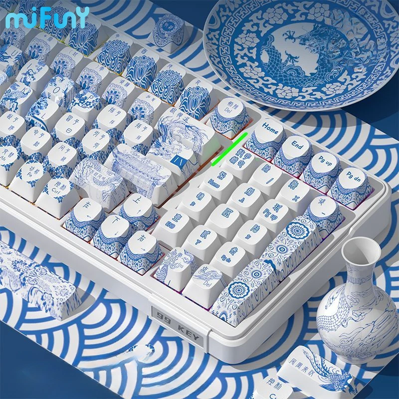 

Набор ключей MiFuny с 114 клавишами китайская синяя и белая фарфоровая стильная клавиатура колпачок с вишневым профилем PBT колпачок для механической клавиатуры