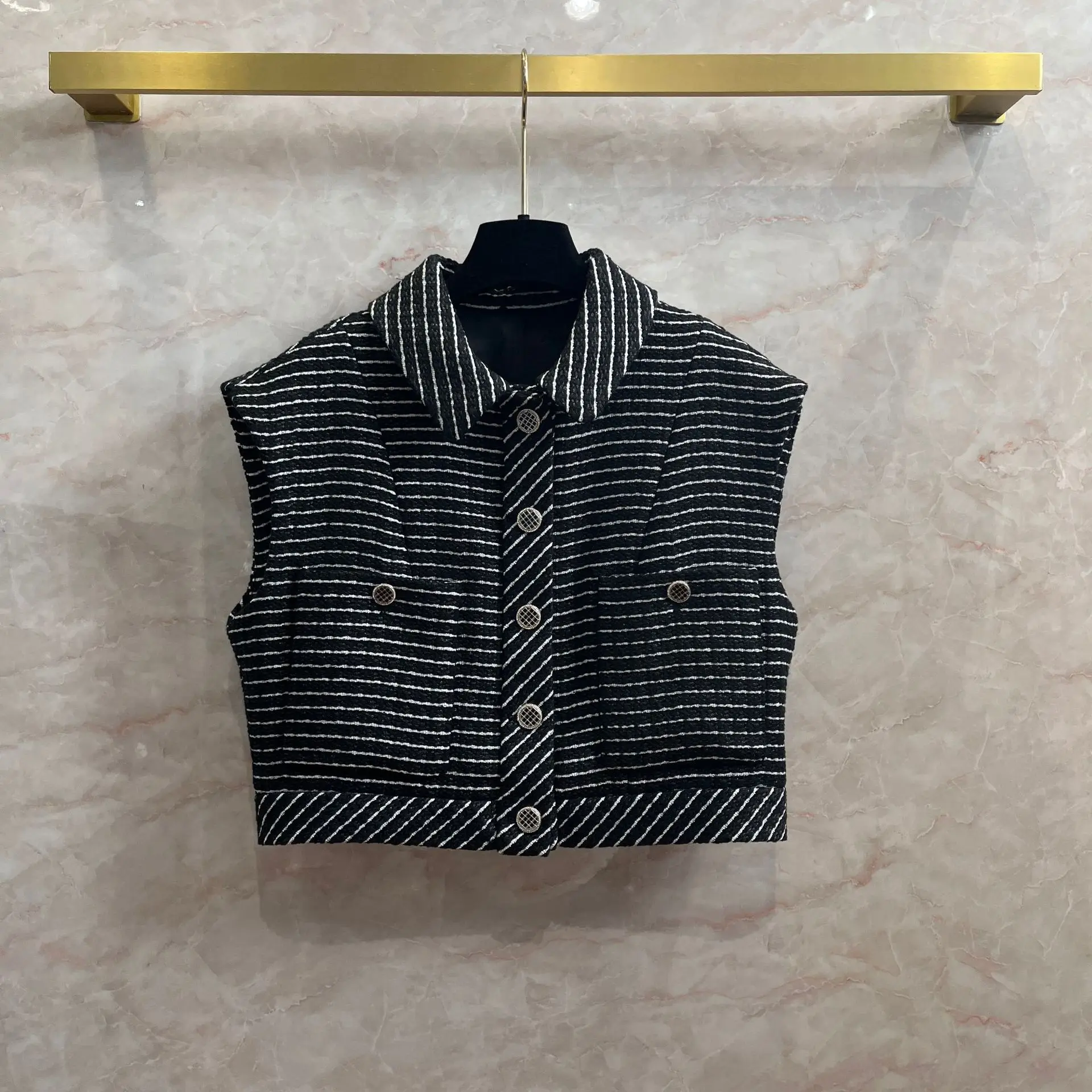 

2023 Spring Brand New Designer Women's High Quality Stripe Tweed Jackets Hot Fashion Waistcoat C826