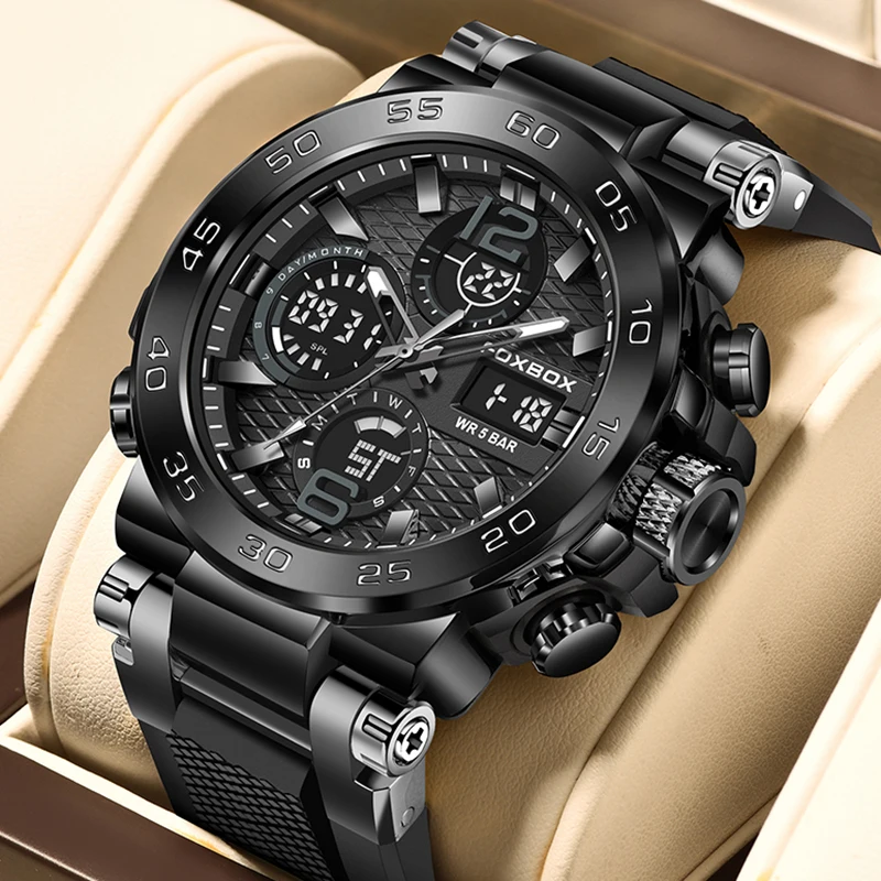 FOXBOX Casual Sports Watch For Men Top Brand Luxury LED Big Dial Watch Men Waterproof Luminous Men's Quartz Wristwatches