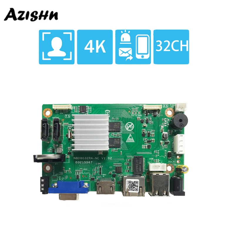 Azishn Face Detection 32Ch 4K Videoregistratore Sicuro Nvr Per Telecamera Ip Da 5Mp H.265 Motion Detection P2P Onvif Xmeye
