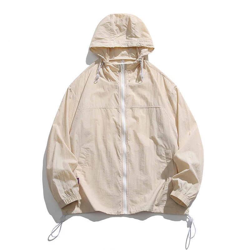 Summer Solid Light Thin Sports Jacket Men Breathable Loose Fitting Hood Sun Protection Suit Outdoor Cycling Camping Climbing Top