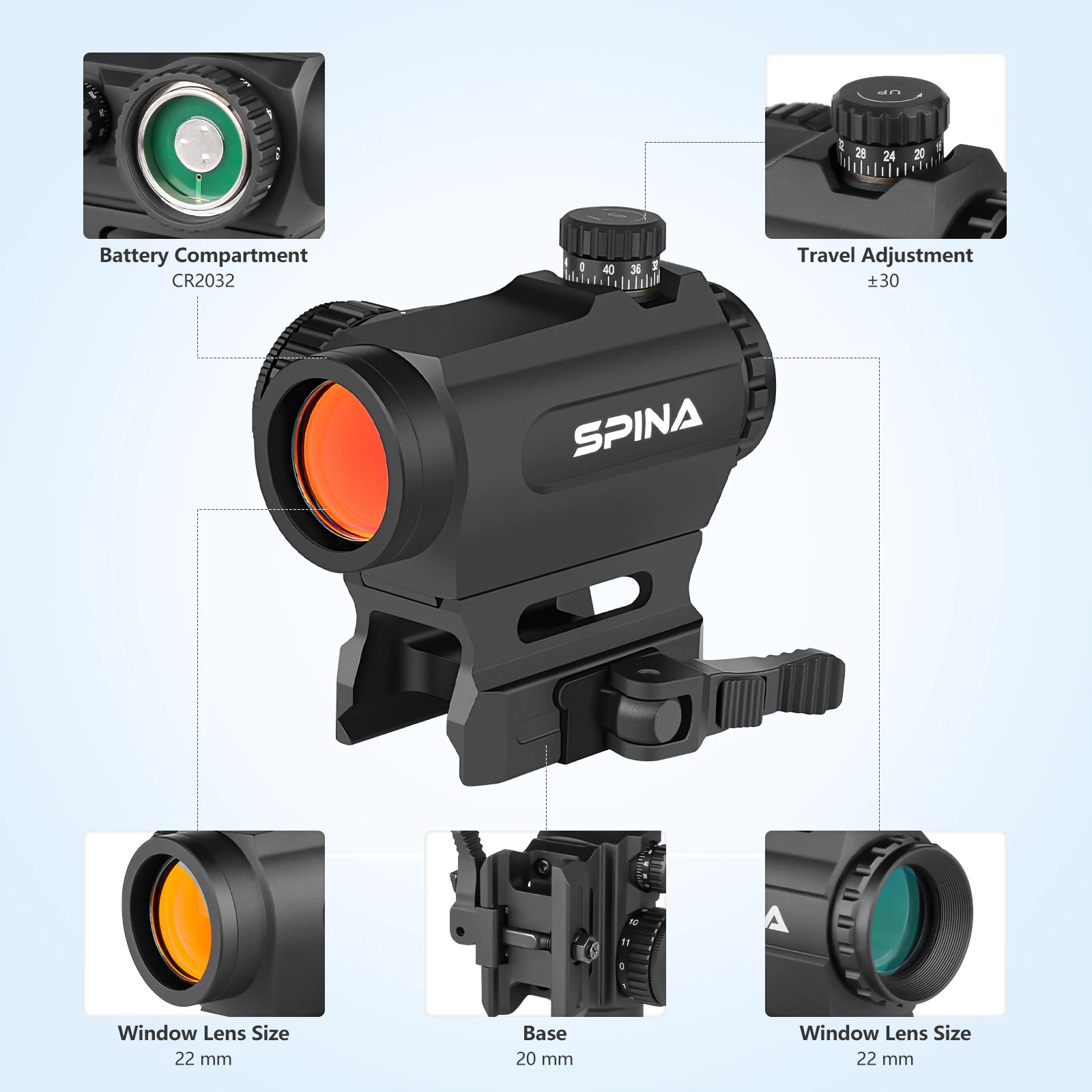 SPINA OPTICS KeenSight KS-20 Red Dot Sight RifleScope QD&Low Base Mount Hunting&Tactics AR15 MK18 CQB Sight Armed .223 5.56 .308