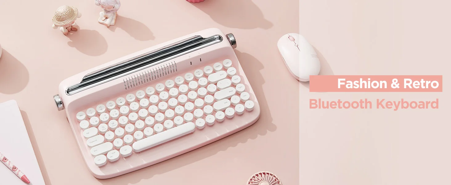 Bluetooth, teclado estético, suporte integrado para vários