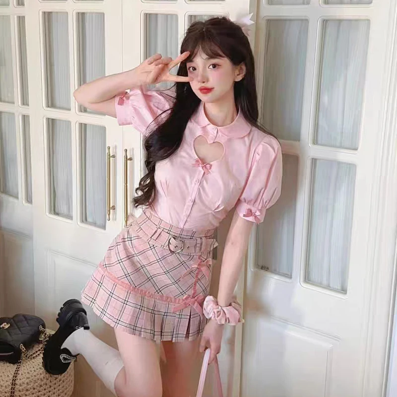Mini Skirt Plaid Skirt Suit Set Summer Lolita Cute Plaid Skirt