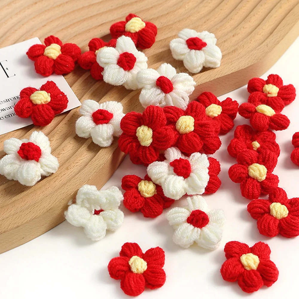 20Pcs Knitted Flower Applique Sew On Patches Floral Petals Decor For DIY Sewing Clothing Craft Hair Clip Handmade Accessories