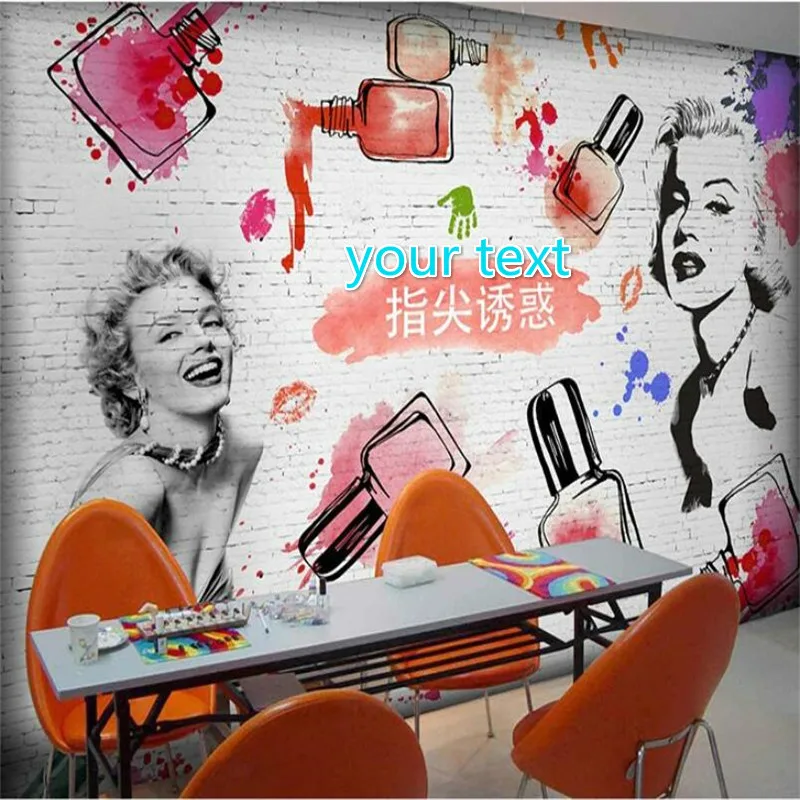 

Fashion Beauty Salon Nail Shop Wall Paper Papel De Parede 3d Marilyn Monroe Industrial Decor Background Mural Wallpaper 3D