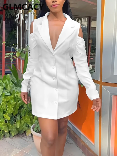 White cold hotsell shoulder blazer dress