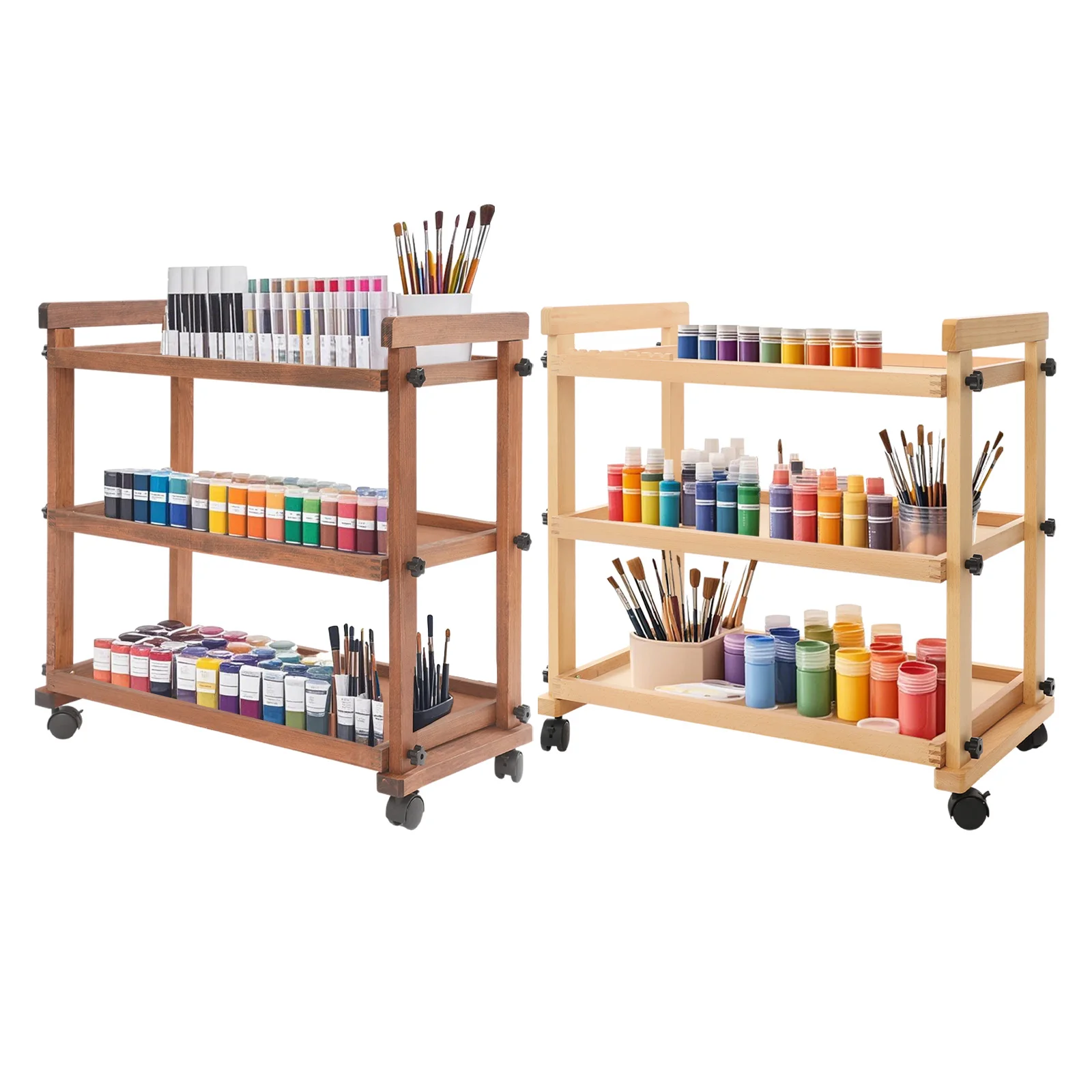 3- Layer Multifunctional Painting Tools Shelf Painting materials Oil painting car tools Special Log Color/Brown
