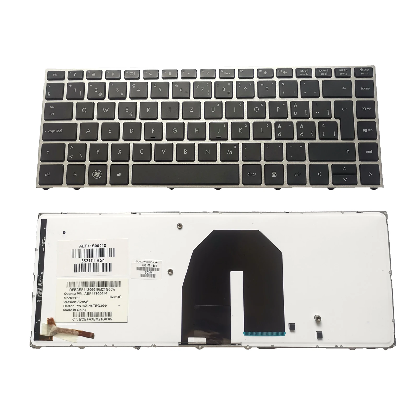 

New For HP ProBook 5330 5330m swedish SW Backlit Keyboard Silver frame