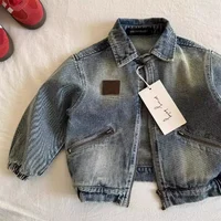 Children Denim Jackets Autumn Fashion Boys Turn Down Collar Zipper Loose Coats Spring Kids Retro Short Outerwear 2-8 Years