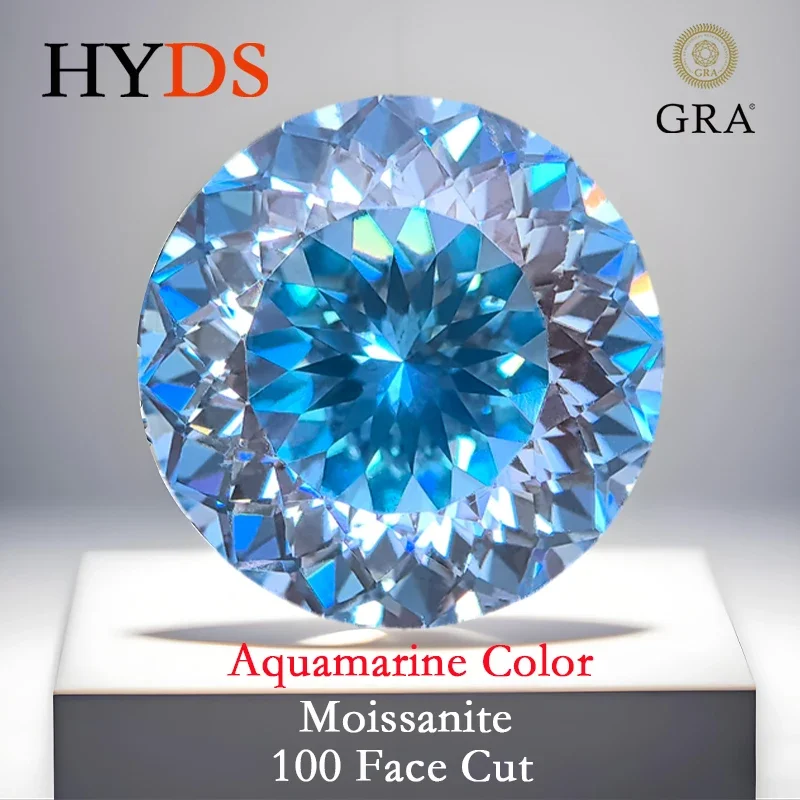Moissanite 100 Faces Cut Round Shape Aquamarine Color VVS1 Charms Beads for DIY Jewelry Making Materials with GRA Certificate moissanite jewelry materials loose beads for jewelry making