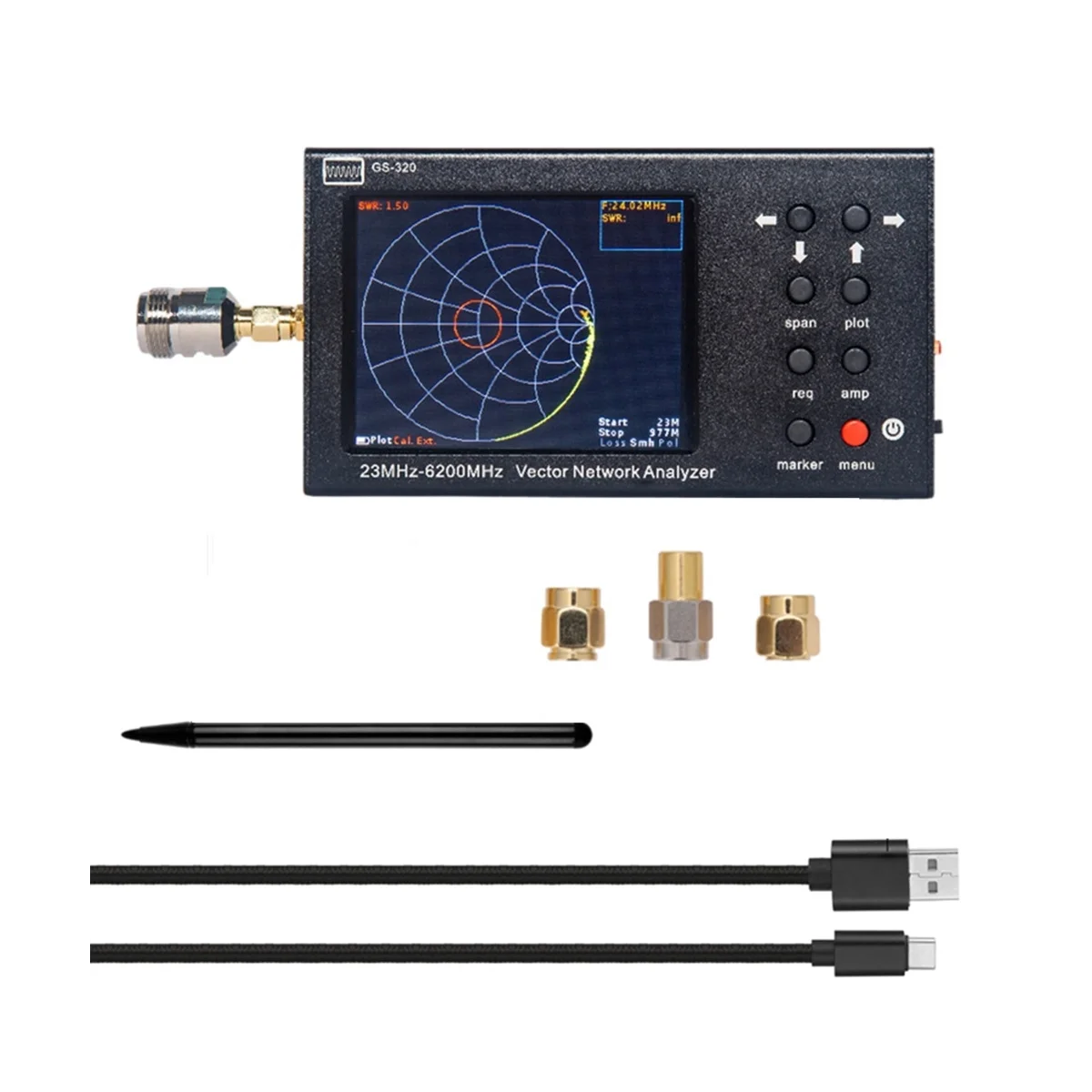GS-320 6GHz NanoVNA Vector Network Analyzer VNA Antenna Analyzer 3.2 Inch LCD 23MHz-6200MHz 4000MAh 2