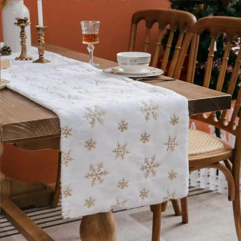 White Christmas Plush Table Runner with Snowflake Runtow 1pcs 30*180cm Christmas Plush Table Runner Christmas Decorations 2026 Merry Christmas Home Decor, 2027 New Year Gift 2
