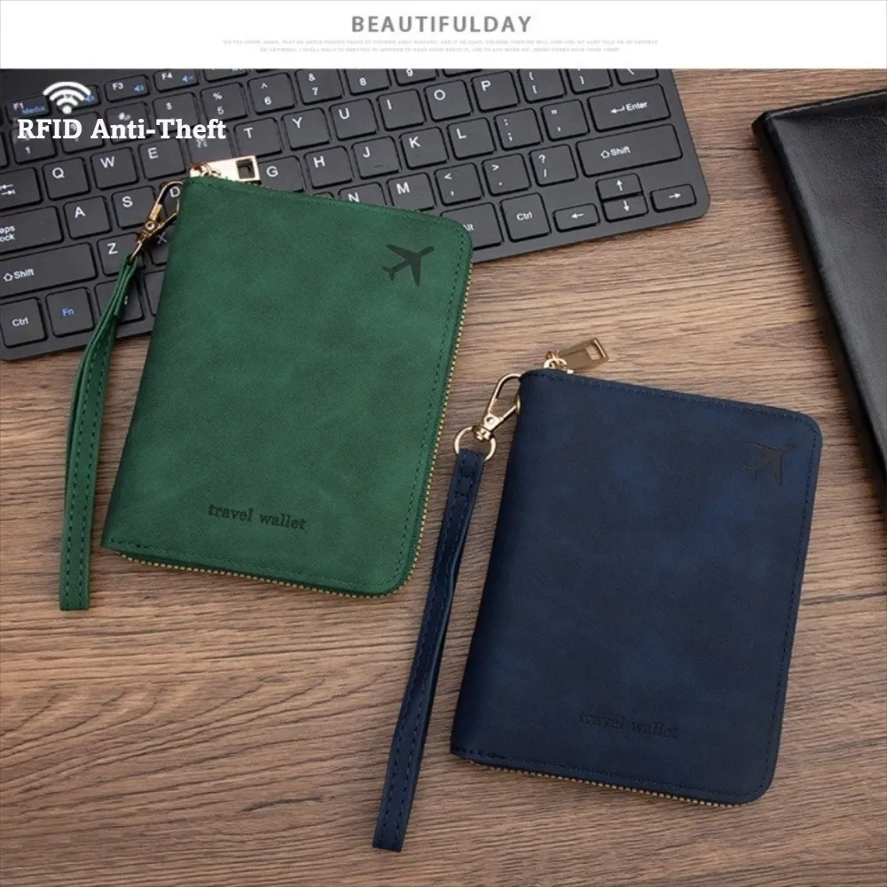 Versatile PU Leather RFID Passport Wallet with Secure Zipper Closure