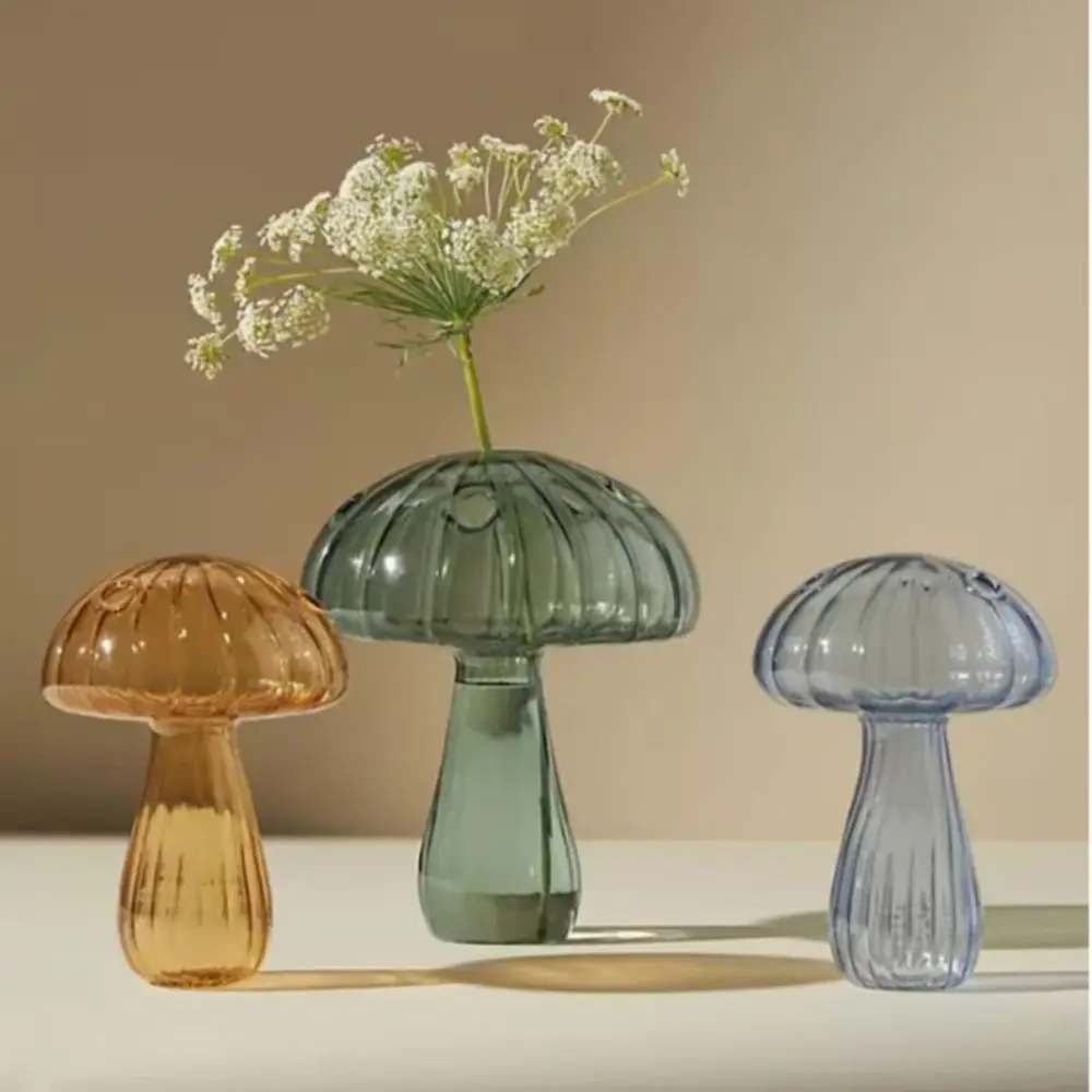 Mushroom Shaped Flower Vase Transparent Glass Vase Plant Hydroponic Aromatherapy Bottle Desktop Decoration Ornament